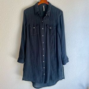 Free People | Cotton Gauze Shirt Dress | Size M | Washed Black